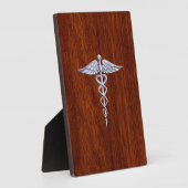 Chrome like Caduceus Medical Symbol Mahogany Brown Fotoplaat (Zijkant)