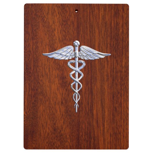 Chrome like Caduceus Medical Symbol Mahogany Brown Klembord (Achterkant)
