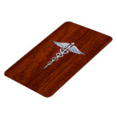 Chrome like Caduceus Medical Symbol Mahogany Brown Magneet (Linkerzijde)