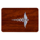 Chrome like Caduceus Medical Symbol Mahogany Brown Magneet (Horizontaal)