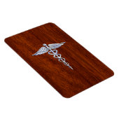 Chrome like Caduceus Medical Symbol Mahogany Brown Magneet (Rechterzijde)