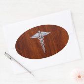 Chrome like Caduceus Medical Symbol Mahogany Brown Ovale Sticker (Envelop)