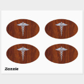 Chrome like Caduceus Medical Symbol Mahogany Brown Ovale Sticker (Vel)
