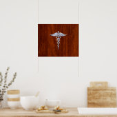 Chrome like Caduceus Medical Symbol Mahogany Brown Poster (Keuken)