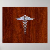 Chrome like Caduceus Medical Symbol Mahogany Brown Poster (Voorkant)