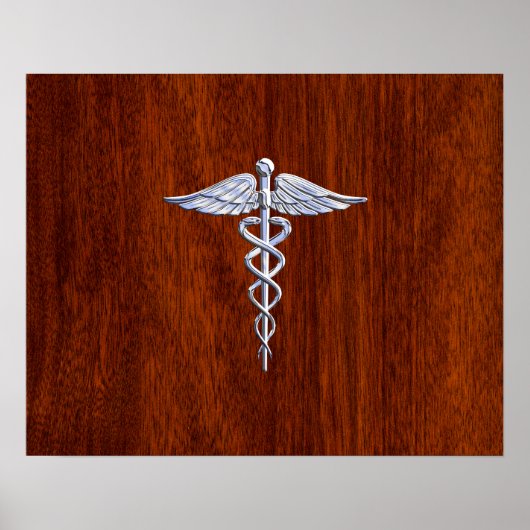 Chrome like Caduceus Medical Symbol Mahogany Brown Poster (Voorkant)
