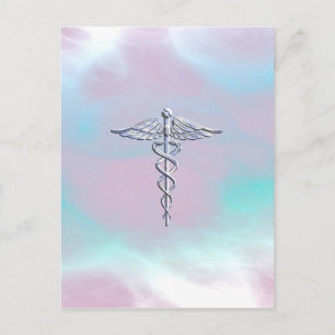 Chrome Like Caduceus Medical Symbol Mother Pearl Briefkaart