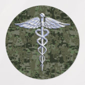Chrome like Caduceus Symbol on Green Camouflage Labels (Design 2)
