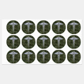 Chrome like Caduceus Symbol on Green Camouflage Labels (Vel)