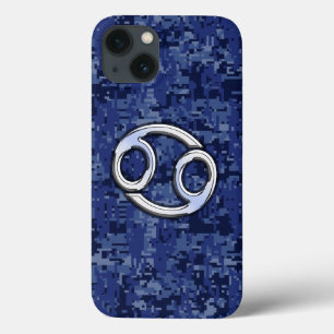 Chrome like Cancer Sign op Blue Digital Camo iPhone 13 Hoesje