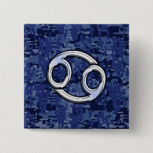Chrome like Cancer Sign op Blue Digital Camo Vierkante Button 5,1 Cm