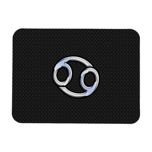 Chrome like Cancer Zodiab Sign on Black Magneet (Horizontaal)