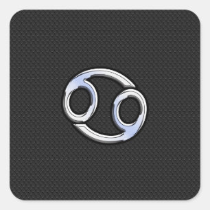 Chrome like Cancer Zodiab Sign on Black Vierkante Sticker