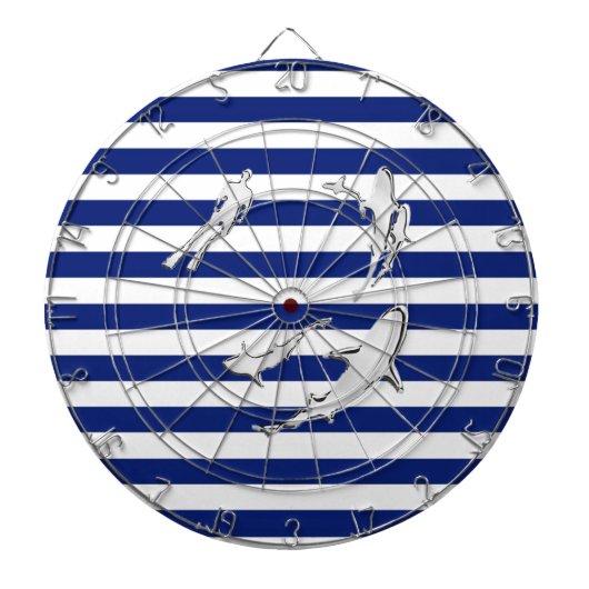 Chrome Like Diver and Sharks on Nautical Stripes Dartbord (Voorkant)