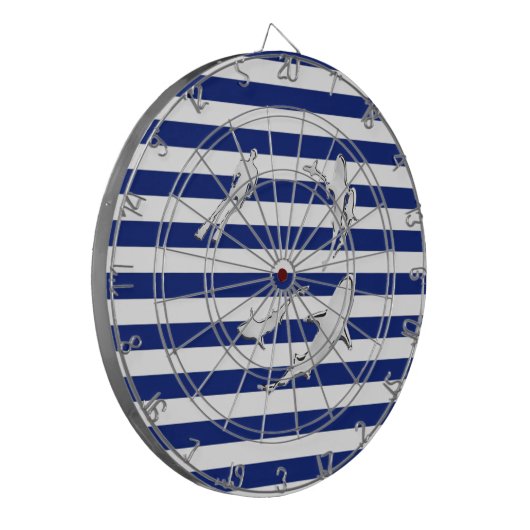 Chrome Like Diver and Sharks on Nautical Stripes Dartbord (Voorkant Links)