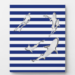Chrome Like Diver and Sharks on Nautical Stripes Fotoplaat
