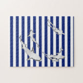 Chrome Like Diver and Sharks on Nautical Stripes Legpuzzel (Horizontaal)