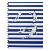 Chrome Like Diver and Sharks on Nautical Stripes Notitieboek (Voorkant)