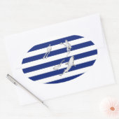 Chrome Like Diver and Sharks on Nautical Stripes Ovale Sticker (Envelop)