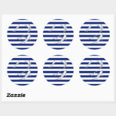 Chrome Like Diver and Sharks on Nautical Stripes Ronde Sticker (Vel)