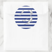 Chrome Like Diver and Sharks on Nautical Stripes Ronde Sticker (Tas)