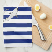 Chrome Like Diver and Sharks on Nautical Stripes Theedoek (Quarter Fold)