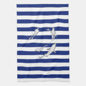 Chrome Like Diver and Sharks on Nautical Stripes Theedoek (Verticaal)