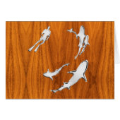 Chrome like Diver with Sharks on Teak Veneer (Voorkant Horizontaal)