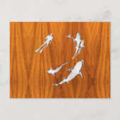 Chrome like Diver with Sharks on Teak Veneer Briefkaart (Voorkant)