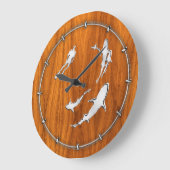 Chrome like Diver with Sharks on Teak Veneer Grote Klok (Hoek)