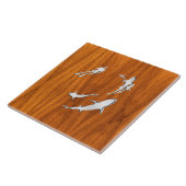 Chrome like Diver with Sharks on Teak Veneer Tegeltje (Zijkant)