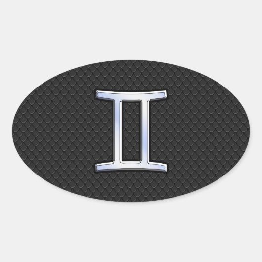 Chrome like Gemini Zodiac Symbol Ovale Sticker (Voorkant)