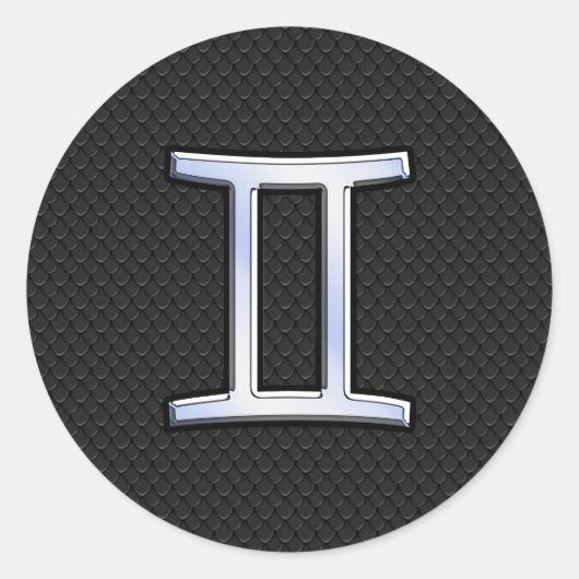 Chrome like Gemini Zodiac Symbol Ronde Sticker (Voorkant)
