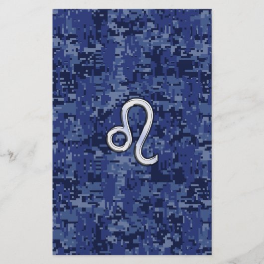 Chrome like Leo Sign on Navy Blue Digital Camo Briefpapier (Voorkant)