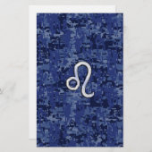 Chrome like Leo Sign on Navy Blue Digital Camo Briefpapier (Voorkant / Achterkant)