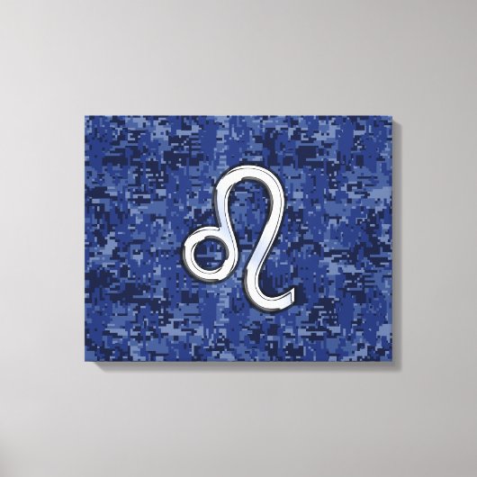 Chrome like Leo Sign on Navy Blue Digital Camo Canvas Afdruk (Voorkant)