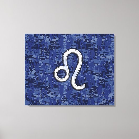 Chrome like Leo Sign on Navy Blue Digital Camo Canvas Afdruk (Voorkant)