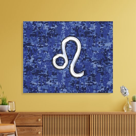 Chrome like Leo Sign on Navy Blue Digital Camo Canvas Afdruk (Insitu (Woonkamer))