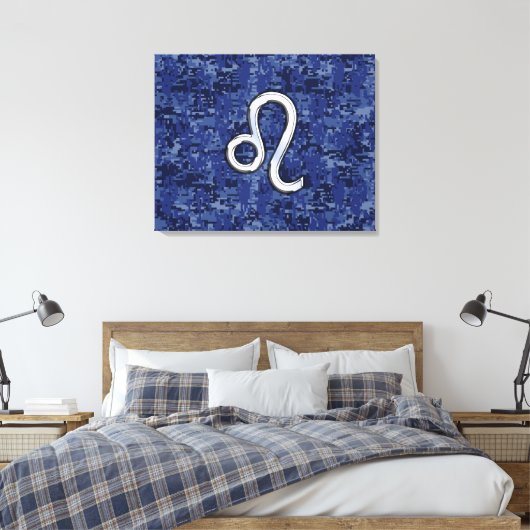 Chrome like Leo Sign on Navy Blue Digital Camo Canvas Afdruk (Insitu (Slaapkamer))
