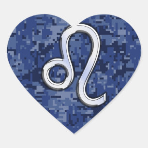 Chrome like Leo Sign on Navy Blue Digital Camo Hart Sticker