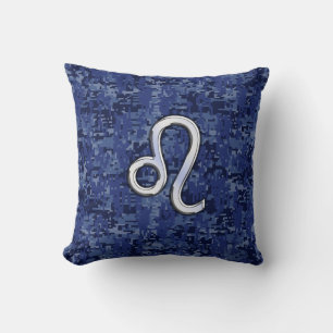 Chrome like Leo Sign on Navy Blue Digital Camo Kussen