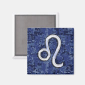 Chrome like Leo Sign on Navy Blue Digital Camo Magneet (Voorkant / Achterkant)