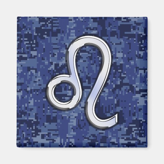 Chrome like Leo Sign on Navy Blue Digital Camo Magneet (Voorkant)