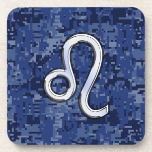 Chrome like Leo Sign on Navy Blue Digital Camo Onderzetter