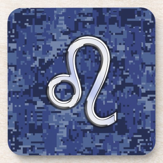 Chrome like Leo Sign on Navy Blue Digital Camo Onderzetter (Voorkant)