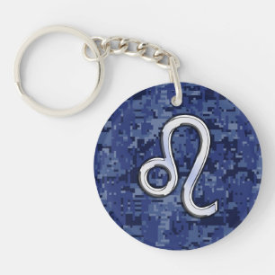 Chrome like Leo Sign on Navy Blue Digital Camo Sleutelhanger