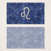 Chrome like Leo Sign on Navy Blue Digital Camo Visitekaartjes (Voorkant /achterkant)