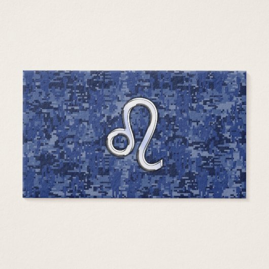 Chrome like Leo Sign on Navy Blue Digital Camo Visitekaartjes (Voorkant)
