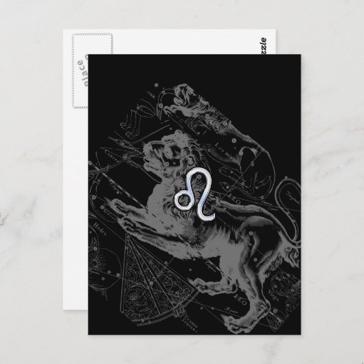 Chrome like Leo Zodiac Constellation Map Hevelius Briefkaart (Voorkant / Achterkant)