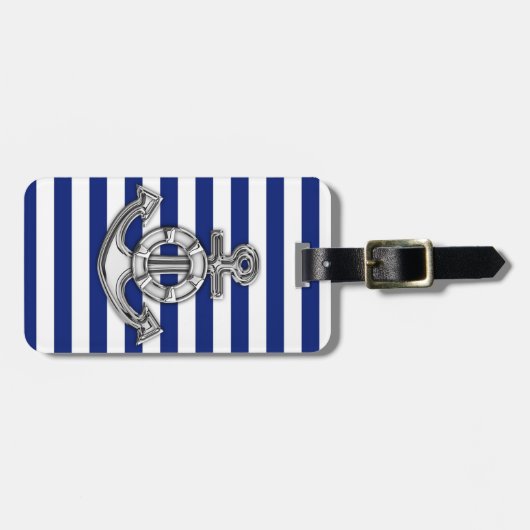 Chrome like Lifesaver on Nautical Stripes Bagagelabel (Voorkant horizontaal)
